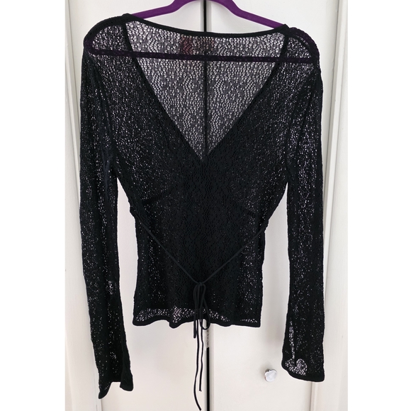 Vintage 90s Black Lace Top With Tie in Back - Picture 2 of 2
